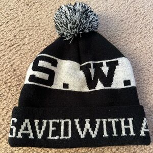 Black and White Knit Beanie with Pom SWAG saved with amazing grace